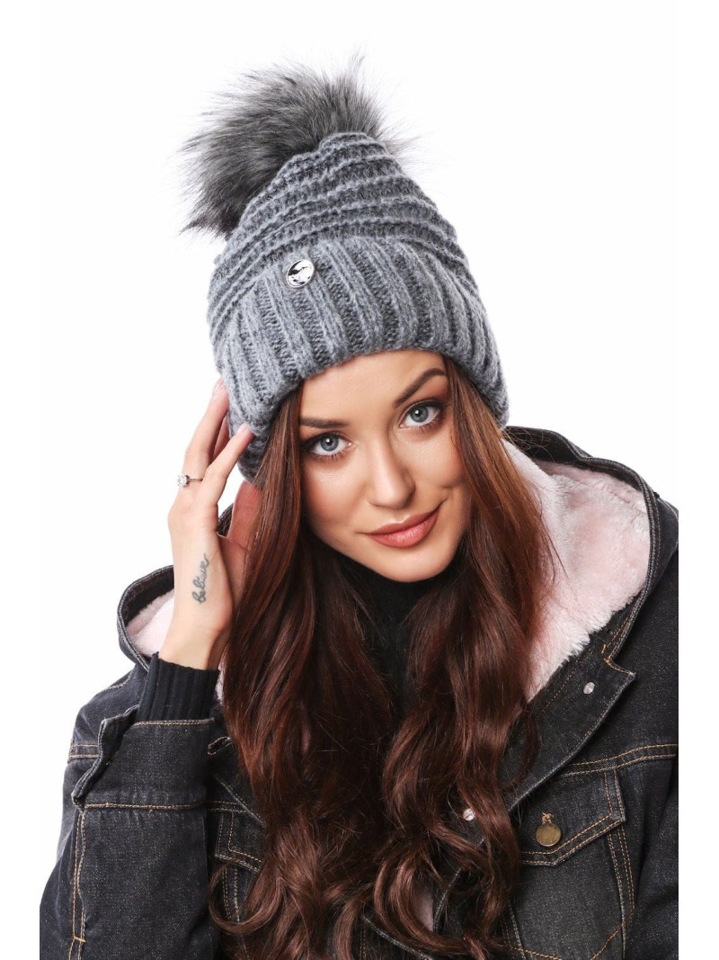 Winter hat with a cuff, graphite C32 - Online store - Boutique